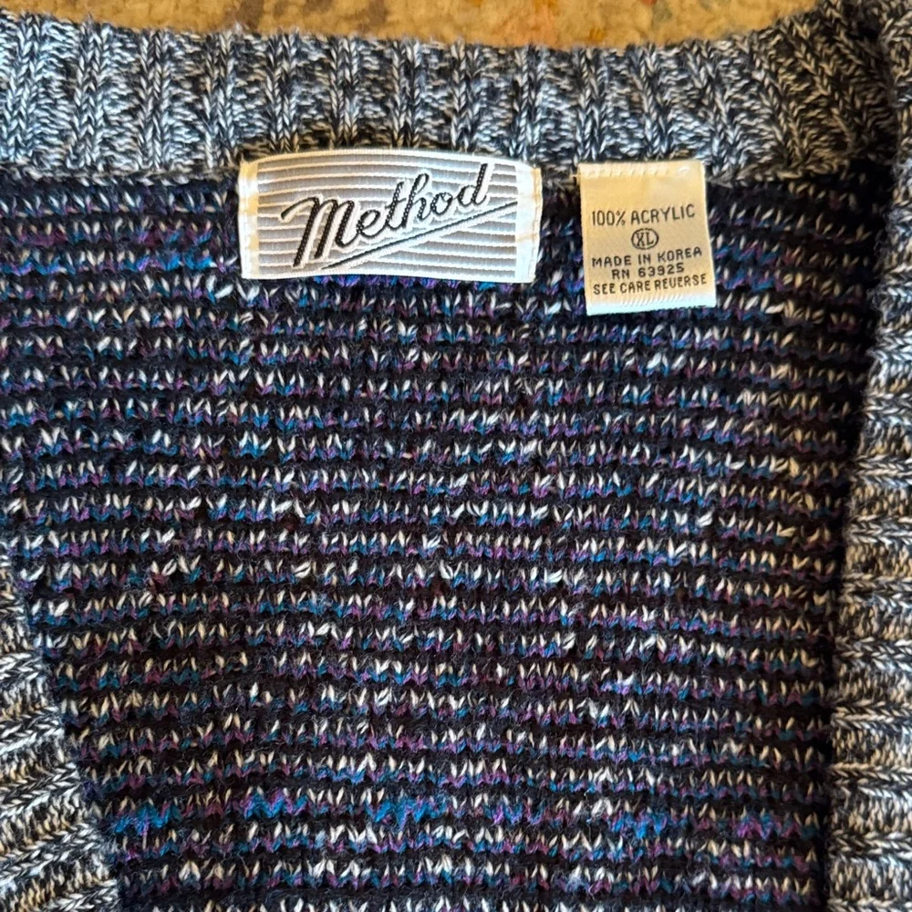 Method Vintage Geometric‎ Knit Cardigan Sweater XL Blue Gray Grandpa Cozy Boho